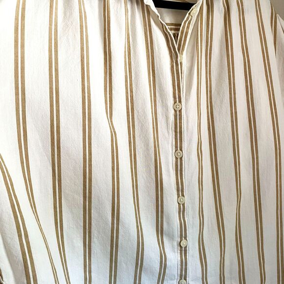 Madewell Oversized Cotton / Linen Short Sleeve Button Down in Bronze Stripe - Picture 4 of 7